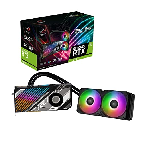 ASUS ROG Strix LC NVIDIA GeForce RTX 3090 Ti OC Edition Gaming Graphics Card (PCIe 4.0, 24GB GDDR6X, HDMI 2.1, DisplayPort 1.4a, Full-Coverage Cold Plate, 240mm Radiator, 600mm tubing, GPU Tweak)