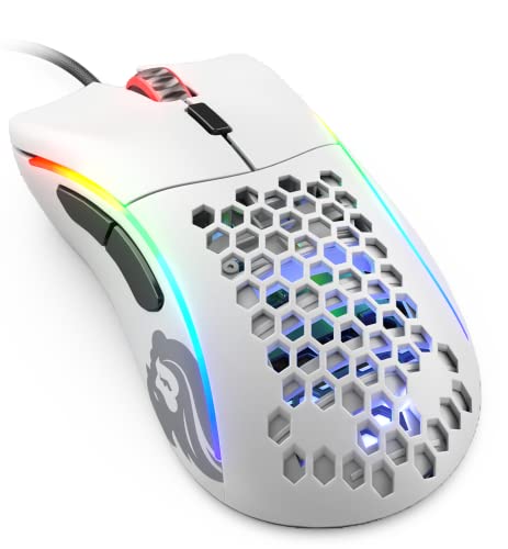 Glorious Gaming Model D- (Minus) Wired Gaming Mouse - 61g Superlight Honeycomb Design, RGB, Ergonomic, Pixart 3360 Sensor, Omron Switches, PTFE Feet, 6 Buttons - Matte White
