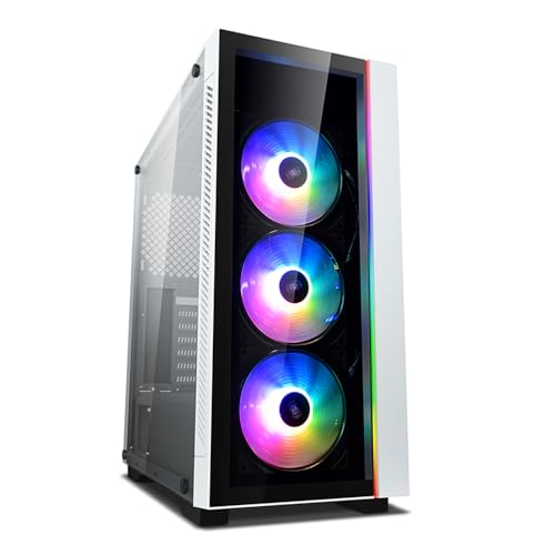 DeepCool MATREXX 55 V3 ADD-RGB WH 3F Mid-Tower ATX Case, E-ATX Support, Tempered Glass Panels, Three Included ARGB Fans, Motherboard Sync and Front I/O RGB Control, White