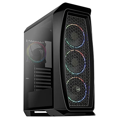Aerocool Eclipse Mid Tower Case – Aero One PC Gaming Case 4 x 120mm ARGB Fans with 1-6 PC Fan Hub PWM Compatible, Mesh Front Tempered Glass Side Panel, Supports Liquid Cooling, Cables Included, Black