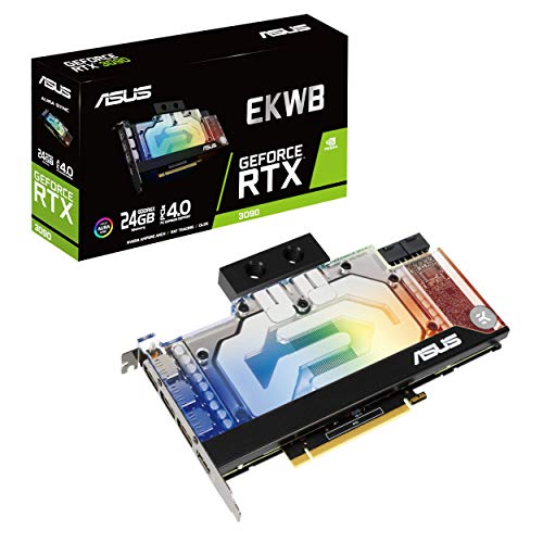 ASUS EKWB GeForce RTX 3090 24GB GDDR6X (PCIe 4.0, 24GB GDDR6X Memory, HDMI 2.1, DisplayPort 1.4a, Auto-Extreme Technology, Protective Backplate, Single-Slot Design, and EK Water Block)