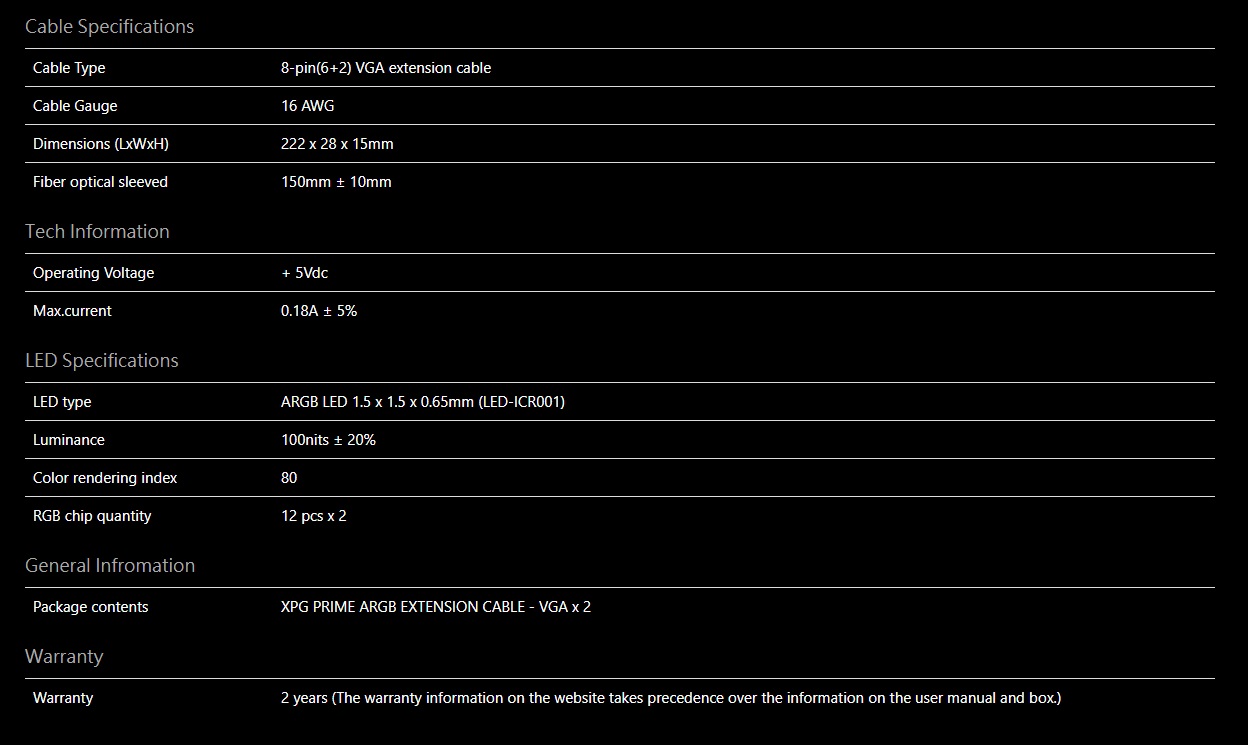 XPG Specifications