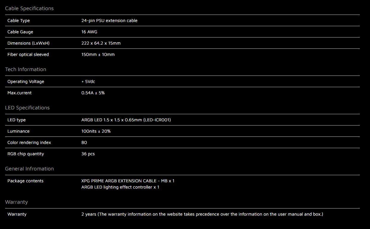 XPG prrime Specifications